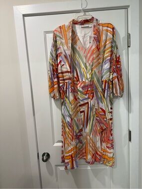 New York & Company Multicolored Abstract Print Midi Dress